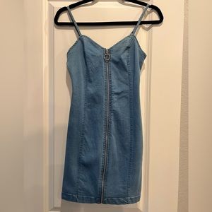 Denim Spaghetti strap Dress with Zipper in front